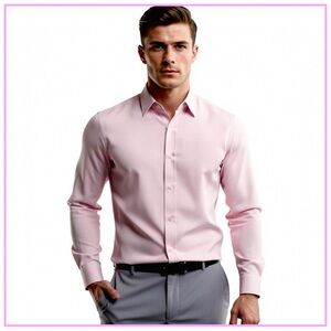 Brioni Men’s Pure Cotton Dress Shirt. Pink. 44” x 17.5”